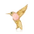 C. 1980 Vintage Pink Opal and .14 ct. t.w. Diamond Hummingbird Pin in 18kt Yellow Gold with Emerald Accents