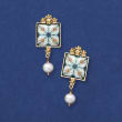 Italian 9mm Cultured Pearl Majolica Tile Drop Earrings in 18kt Gold Over Sterling