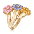C. 1990 Vintage 3.15 ct. t.w. Multicolored Sapphire Flower Ring in 14kt Yellow Gold