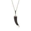 4.20 ct. t.w. Black Spinel and 1.20 ct. t.w. White Zircon Horn Pendant Necklace in Sterling Silver