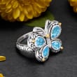 2.40 ct. t.w. Swiss Blue Topaz Bali-Style Butterfly Ring with White Topaz and 14kt Gold Accents in Sterling Silver