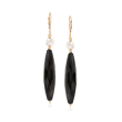 6-7mm Cultured Pearl and Black Agate Drop Earrings in 14kt Yellow Gold 