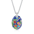 Belle Etoile &quot;Ladybug&quot; Blue Enamel and .12 ct. t.w. CZ Pendant in Sterling Silver