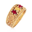 C. 1980 Vintage .55 ct. t.w. Synthetic Ruby and Yellow Sapphire Ring in 10kt Yellow Gold