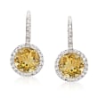 C. 1980 Vintage 2.30 ct. t.w. Citrine and .20 ct. t.w. Diamond Drop Earrings in 14kt White Gold