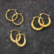 14kt Yellow Gold Jewelry Set: Three Pairs of Huggie Hoop Earrings
