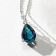 13.00 Carat London Blue Topaz Pendant Necklace with Diamond Accents in Sterling Silver