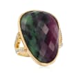 21.00 Carat Ruby-In-Zoisite and .22 ct. t.w. Diamond Ring in 18kt Gold Over Sterling