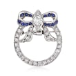 C. 1970 Vintage 2.05 ct. t.w. Diamond and .80 ct. t.w. Sapphire Circle with Bow Pin/Pendant in 14kt White Gold