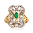 C. 1980 Vintage Green Chalcedony and .35 ct. t.w. CZ Ring in 18kt Two-Tone Gold