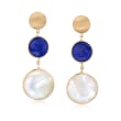 Italian 12mm Mother-Of-Pearl and 8mm Lapis Drop Earrings in 14kt Yellow Gold