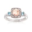 .90 Carat Morganite and .10 ct. t.w. Aquamarine Ring with Diamond Accents in Sterling Silver