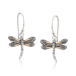 Two-Tone Sterling Silver Bali-Style Dragonfly Drop Earrings