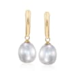 8.5-9mm Gray Cultured Pearl Drop Earrings in 14kt Yellow Gold