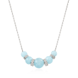 16.75 ct. t.w. Graduated Aquamarine Bead and .37 ct. t.w. Diamond Spacer Necklace in Sterling Silver