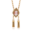 C. 1900 Vintage 23.7x17.5mm Agate Cameo and Cultured Seed Pearl Tassel Pin Pendant Necklace in 12kt Gold
