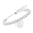 Sterling Silver Personalized Heart and Bead Bolo Bracelet