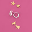 Child's 14kt Yellow Gold Unicorn Earrings with Black CZ Accents