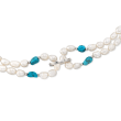 7.5-8.5mm Cultured Pearl and 7-9mm Turquoise Bead Endless Necklace with Sterling Silver Shortener