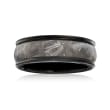 Men's 8mm Black Tungsten Carbide and Meteorite Center Wedding Ring