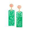 Carved Jade and Pink Coral Drop Earrings in 14kt Gold Over Sterling