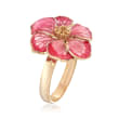 Italian Pink Enamel Flower Ring in 18kt Yellow Gold