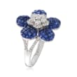 2.00 ct. t.w. Sapphire and .50 ct. t.w. Diamond Floral Ring in 19kt White Gold