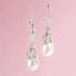 9-9.5mm Cultured Pearl and .10 ct. t.w. Diamond Drop Earrings in Sterling Silver