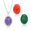 Multicolored Interchangeable Oval Jade Cabochon Pendant Necklace with .30 ct. t.w. White Topaz in Sterling