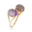 Purple Fluorite and Gray Agate Ring in 18kt Yellow Gold