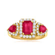 2.00 ct. t.w. Ruby and .54 ct. t.w. Diamond Three-Stone Ring in 18kt Yellow Gold
