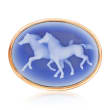 C. 1980 Vintage Carved Agate Cameo Horse Pin Pendant in 14kt Gold