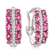 2.90 ct. t.w. Pink Topaz and .60 ct. t.w. White Zircon J-Hoop Earrings in Sterling Silver