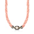 C. 1980 Vintage 3.5mm Pink Coral and 1.20 ct. t.w. Diamond Torsade Necklace with Black Onyx and 18kt Gold
