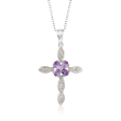 .80 ct. t.w. Amethyst and .16 ct. t.w. White Topaz Cross Pendant Necklace in Sterling Silver