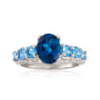 3.30 ct. t.w. London and Swiss Blue Topaz and .80 ct. t.w. White Zircon Ring in Sterling Silver