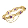 C. 1970 Vintage 2.35mm Cultured Pearl and 6.00 ct. t.w. Amethyst Leaf Bracelet in 15kt Yellow Gold