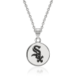 Sterling Silver MLB Chicago White Sox Enamel Disc Pendant Necklace. 18&quot;