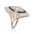 C. 1960 Vintage .15 ct. t.w. Created Sapphire and .60 ct. t.w. Diamond Dinner Ring in Platinum
