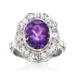 C. 1970 Vintage 4.15 Carat Amethyst and .55 ct. t.w. Diamond Ring in 15kt White Gold