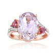 4.80 Carat Pink Amethyst Ring with Rhodolite Garnets and White Topaz in 18kt Rose Gold Over Sterling
