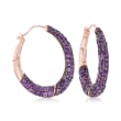 10.00 ct. t.w. Pave Amethyst Hoop Earrings in 18kt Rose Gold Over Sterling Silver
