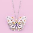2.50 ct. t.w. Multi-Gemstone Floral Butterfly Pin/Pendant Necklace in Sterling Silver with 14kt Yellow Gold