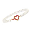 4.5-5mm Cultured Pearl and .50 ct. t.w. Ruby Heart Bracelet in 18kt Gold Over Sterling