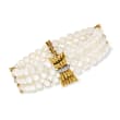 C. 1970 Vintage Cultured Pearl and .28 ct. t.w. Diamond Multi-Strand Bracelet in 18kt Yellow Gold