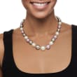 8-16mm Tri-Colored Shell Pearl Necklace with Sterling Silver Magnetic Clasp 18-inch
