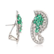 C. 1960 Vintage 2.25 ct. t.w. Emerald and 1.00 ct. t.w. Diamond Earrings in Platinum