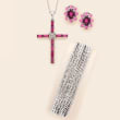 3.20 ct. t.w. Rhodolite Garnet and .10 ct. t.w. White Topaz Cross Pendant Necklace in Sterling Silver