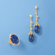 Blue Lapis Floral Drop Earrings in 18kt Gold Over Sterling