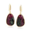 38.00 ct. t.w. Ruby-In-Zoisite and .10 ct. t.w. Diamond Drop Earrings in 18kt Gold Over Sterling